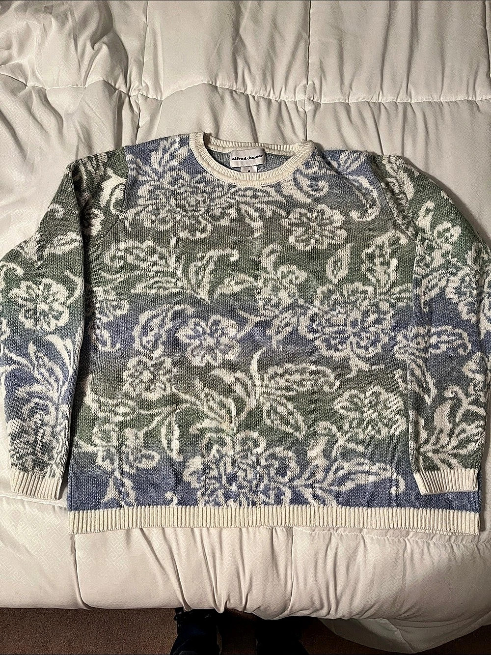 Alfred Dunner Floral Crewneck Sweater Blue & Green Size Medium